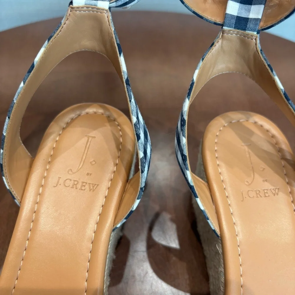NWOT J. Crew Gingham flatform espadrilles Wedges, Size 8